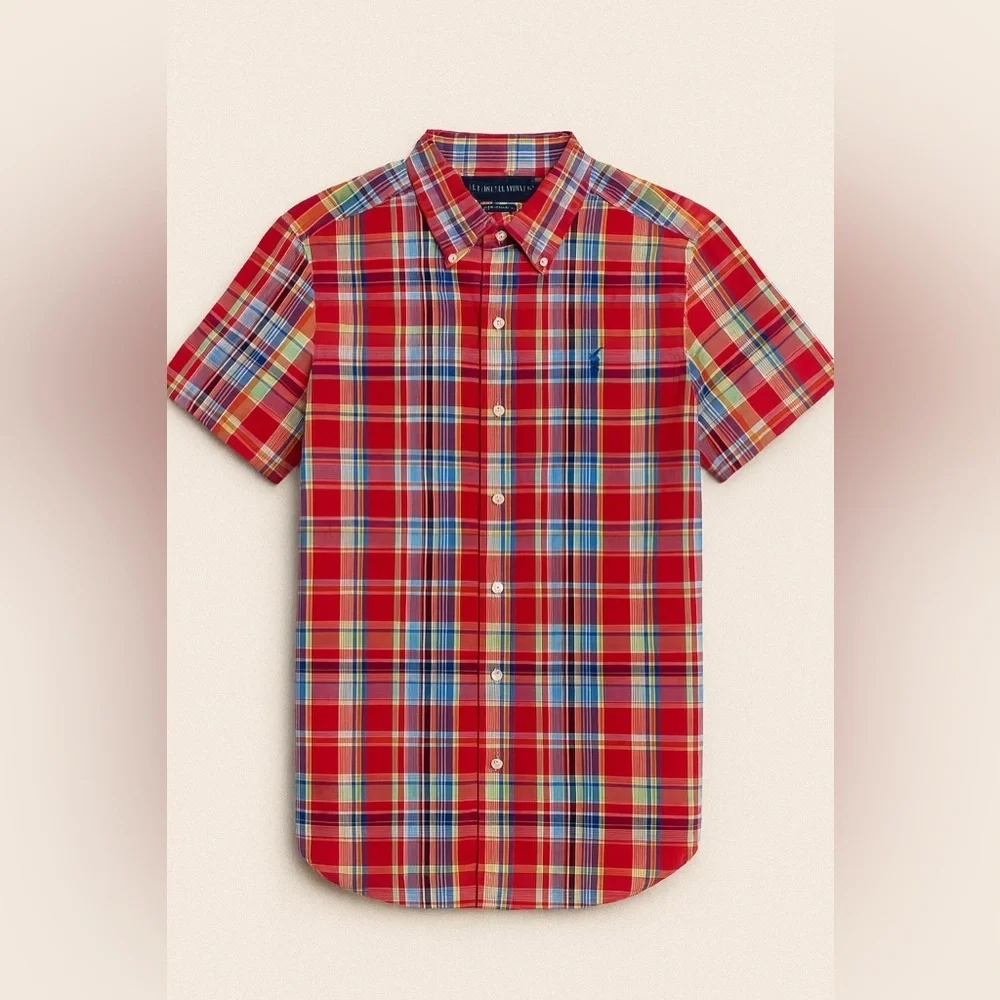 Polo Ralph Lauren kids red multi-color plaid short-sleeve size 8